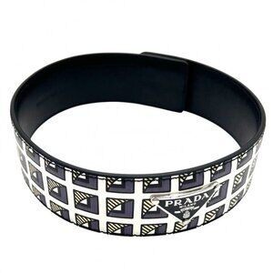 Prada Choker Women Triangle Logo Accessories Leather 2 Ic046 Black White